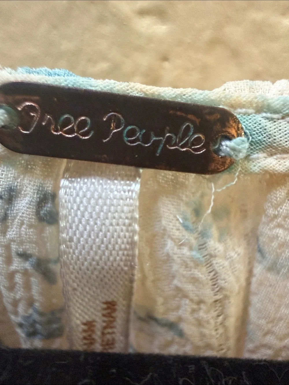 Free People Cream Top with Light Blue Floral Print